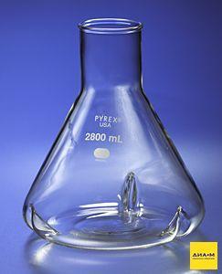 Колба Фернбаха, 2800 мл, стекло Pyrex, d горла 63 мм (без окантовки), с отбойниками, 3 шт., Pyrex (Corning)