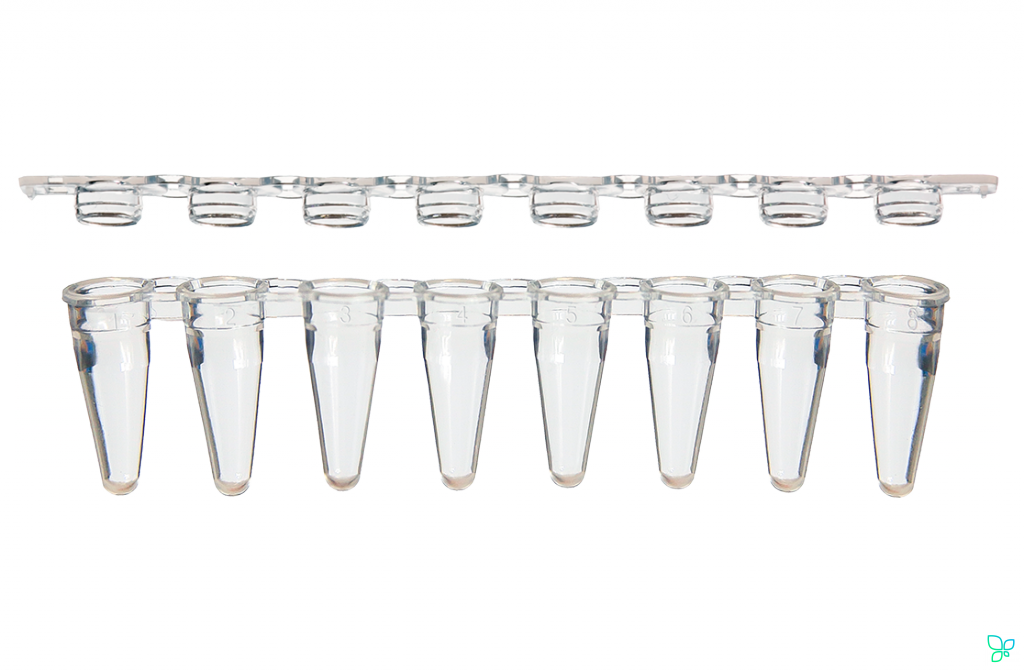 Пробирки для ПЦР в стрипах, 0.1 мл, 1х8, с плоскими крышками, низкий профиль, бесцветные, полипропилен, 125 шт/уп., SSI